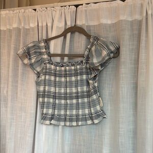 Kendall & Kylie Blue Plaid Ruffle Blouse